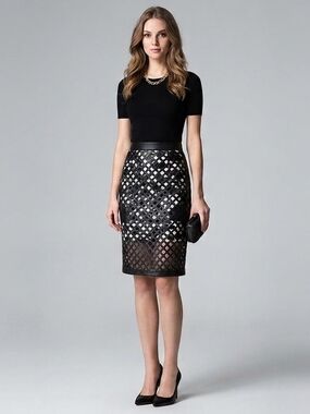 Banana Republic Black Laser-Cut Pencil Skirt with Sheer Hem - 0P